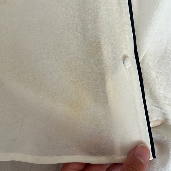 Sezane Elisa Silk Shirt Ecru Navy 34 XS - Picture 4 of 5